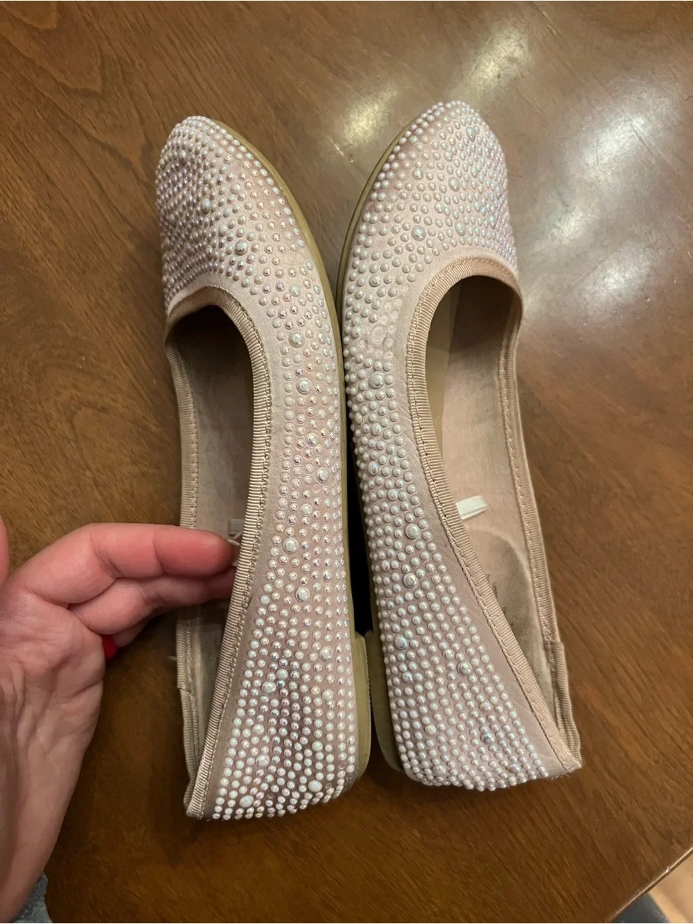 Cat & Jack Pink pearl Embellished Ballet Flats girls 4